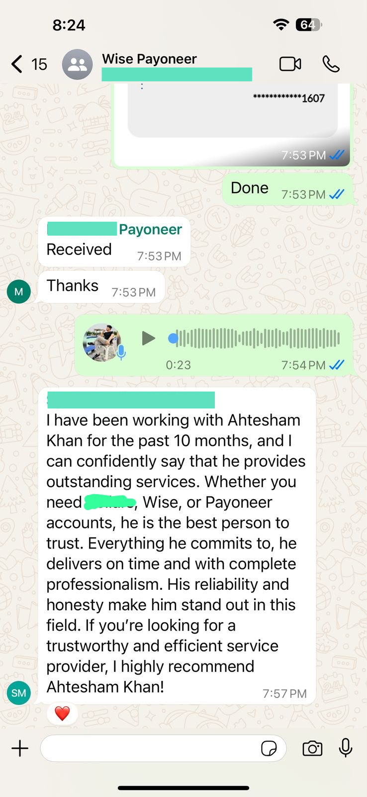 Client testimonial screenshot 1